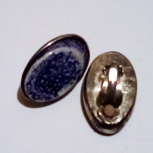 Blue and White Stone Like Clip On Earrings - Picture 2 of 4